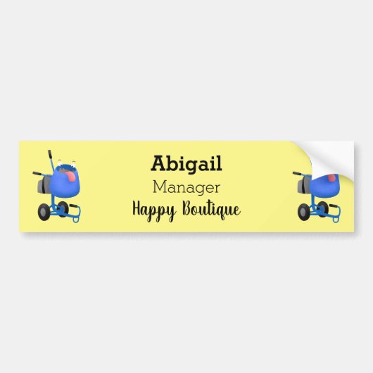 ブルーおもしろいセメントミキサー漫画イラストレーション バンパーステッカー (正面)