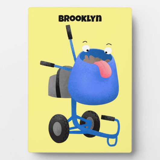 ブルーおもしろいセメントミキサー漫画イラストレーション フォトプラーク (正面)