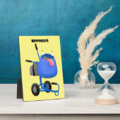 ブルーおもしろいセメントミキサー漫画イラストレーション フォトプラーク (側面)