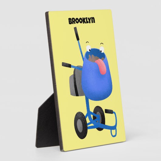 ブルーおもしろいセメントミキサー漫画イラストレーション フォトプラーク (側面)