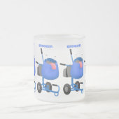 ブルーおもしろいセメントミキサー漫画イラストレーション フロストグラスマグカップ (中央)
