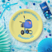 ブルーおもしろいセメントミキサー漫画イラストレーション ペーパープレート (パーティー)