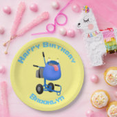 ブルーおもしろいセメントミキサー漫画イラストレーション ペーパープレート (パーティー)