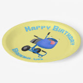 ブルーおもしろいセメントミキサー漫画イラストレーション ペーパープレート (アングル)