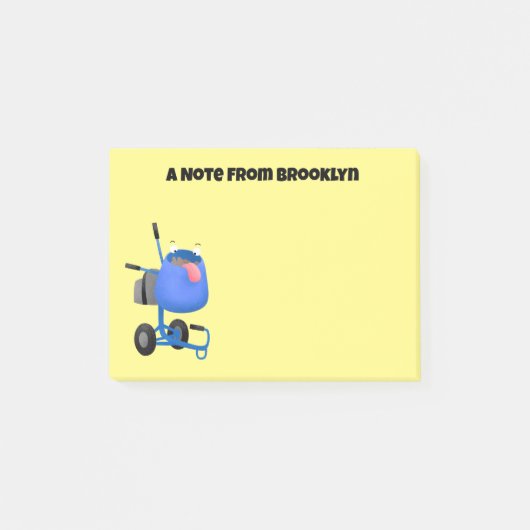 ブルーおもしろいセメントミキサー漫画イラストレーション ポストイット (正面)