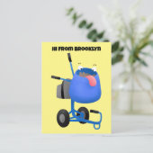 ブルーおもしろいセメントミキサー漫画イラストレーション ポストカード (スタンド正面)