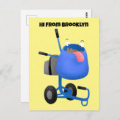 ブルーおもしろいセメントミキサー漫画イラストレーション ポストカード (正面/裏面)