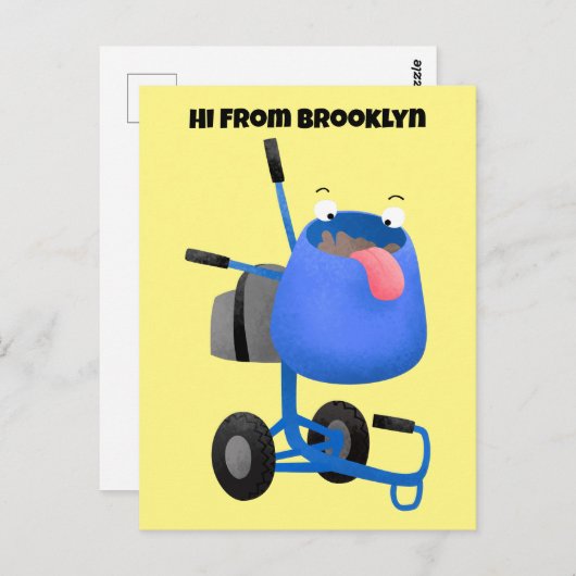 ブルーおもしろいセメントミキサー漫画イラストレーション ポストカード (正面/裏面)