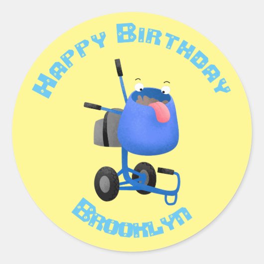 ブルーおもしろいセメントミキサー漫画イラストレーション ラウンドシール (正面)