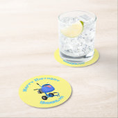 ブルーおもしろいセメントミキサー漫画イラストレーション ラウンドペーパーコースター (インサイチュ)