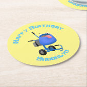 ブルーおもしろいセメントミキサー漫画イラストレーション ラウンドペーパーコースター (アングル)