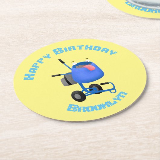 ブルーおもしろいセメントミキサー漫画イラストレーション ラウンドペーパーコースター (アングル)