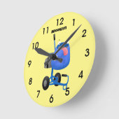 ブルーおもしろいセメントミキサー漫画イラストレーション ラウンド壁時計 (傾斜)