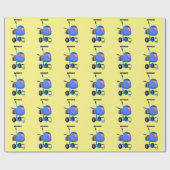 ブルーおもしろいセメントミキサー漫画イラストレーション ラッピングペーパー (フラット)