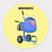 ブルーおもしろいセメントミキサー漫画イラストレーション ラベル (デザイン2)