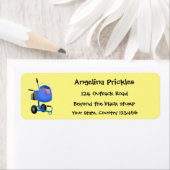 ブルーおもしろいセメントミキサー漫画イラストレーション ラベル (インサイチュ)