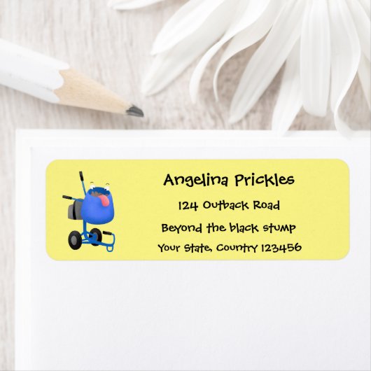 ブルーおもしろいセメントミキサー漫画イラストレーション ラベル (インサイチュ)