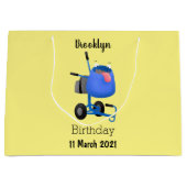 ブルーおもしろいセメントミキサー漫画イラストレーション ラージペーパーバッグ (正面)