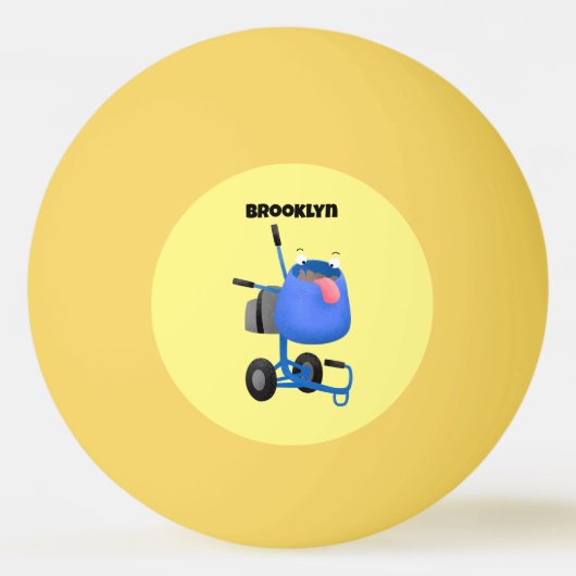 ブルーおもしろいセメントミキサー漫画イラストレーション 卓球ボール (裏面)