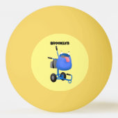 ブルーおもしろいセメントミキサー漫画イラストレーション 卓球ボール (正面)