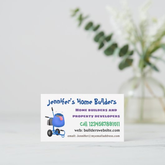 ブルーおもしろいセメントミキサー漫画イラストレーション 名刺 (スタンド正面)