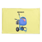 ブルーおもしろいセメントミキサー漫画イラストレーション 枕カバー (裏面)