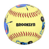 ブルーおもしろいセメントミキサー漫画イラストレーション 野球ボール (裏面)