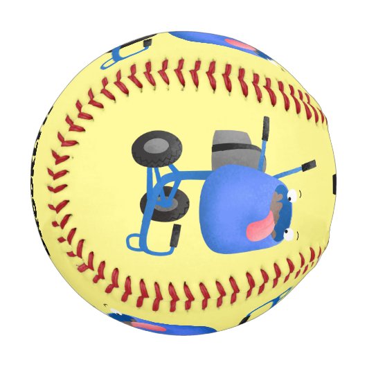 ブルーおもしろいセメントミキサー漫画イラストレーション 野球ボール (正面左)