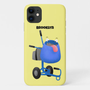 ブルーおもしろいセメントミキサー漫画イラストレーション iPhone 11 ケース