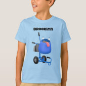 ブルーおもしろいセメントミキサー漫画イラストレーション Tシャツ (正面)