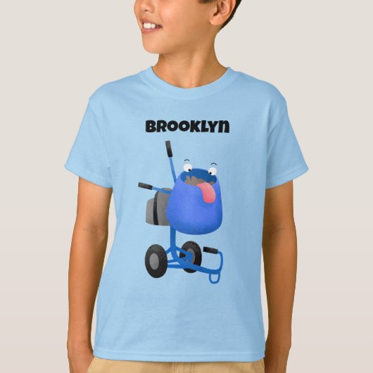 ブルーおもしろいセメントミキサー漫画イラストレーション Tシャツ (正面)