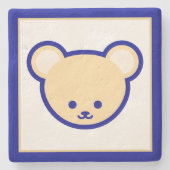 ブルーおもしろいベージュテディベアかわいい漫画アート ストーンコースター (正面)
