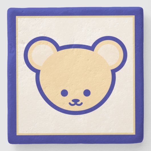 ブルーおもしろいベージュテディベアかわいい漫画アート ストーンコースター (正面)
