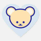 ブルーおもしろいベージュブラウンテディベアかわいいアート ハートシール (正面)