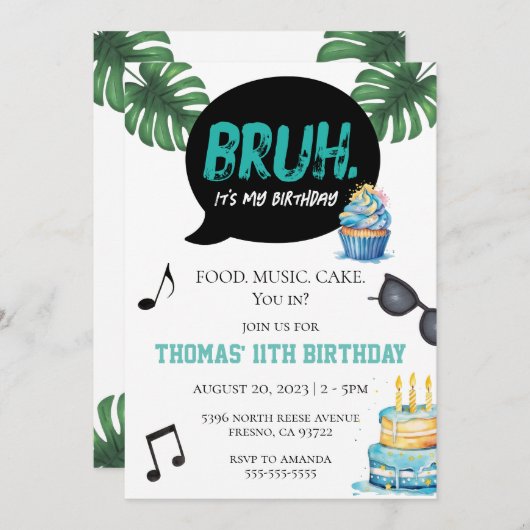 ブルーおもしろいボーイ11位12位13位14位トゥイー10代のン 招待状 (正面/裏面)