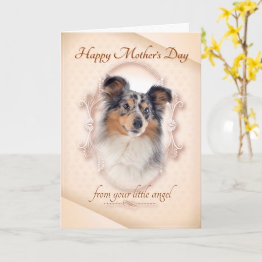 ブルーおもしろいメルルシェットランド・ シープドッグマザーズデイカード カード (黄色い花)