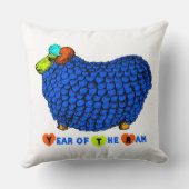 ブルーおもしろいラム年中国の〔占星術の〕十二宮図スクエアP クッション (裏面)