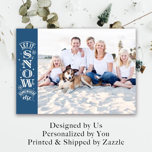ブルーおもしろいレット雪ビーチ写真クリスマス シーズンカード