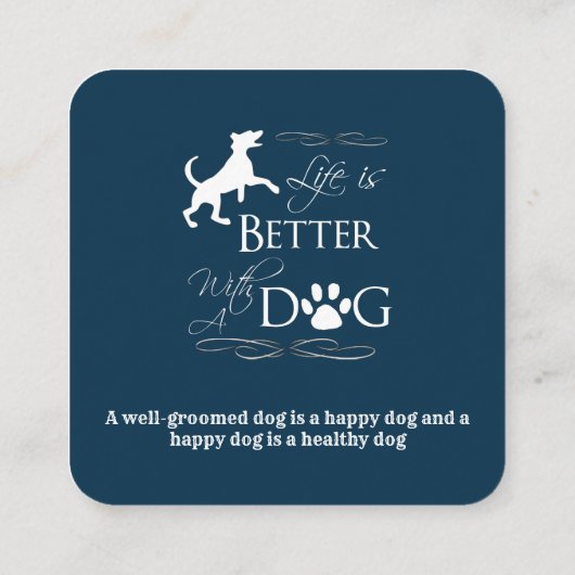 ブルーおもしろい引用文ドッググルーミングスクエア名刺 スクエア名刺 (裏面)