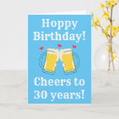 ブルーおもしろい応援からビール30番目のホップ誕生日 カード (黄色い花)