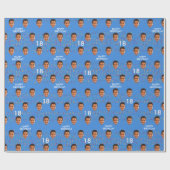 ブルーおもしろい顔カスタムフォト18thバースデーパーティー ラッピングペーパー (フラット)