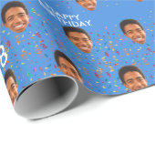 ブルーおもしろい顔カスタムフォト18thバースデーパーティー ラッピングペーパー (ロールコーナー)