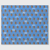 ブルーおもしろい顔カスタムフォト30th Birthdayパーティー ラッピングペーパー (フラット)