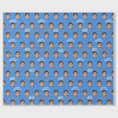 ブルーおもしろい顔カスタムフォト60thバースデーパーティー ラッピングペーパー (フラット)