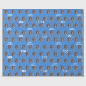 ブルーおもしろい顔カスタム写真第100回バースデーパーティー ラッピングペーパー (フラット)