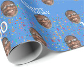 ブルーおもしろい顔カスタム写真第100回バースデーパーティー ラッピングペーパー (ロールコーナー)