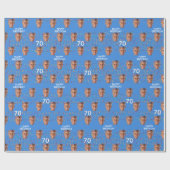 ブルーおもしろい顔カスタム写真第70回バースデーパーティー ラッピングペーパー (フラット)