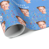 ブルーおもしろい顔カスタム写真16th誕生日パーティー ラッピングペーパー (ロールコーナー)