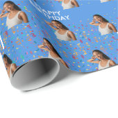 ブルーおもしろい顔カスタム写真21歳の誕生日パーティー ラッピングペーパー (ロールコーナー)