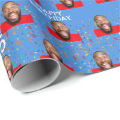 ブルーおもしろい顔カスタム写真25th誕生日パーティー ラッピングペーパー (ロールコーナー)